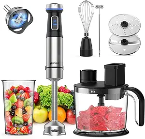 Ganiza Immersion Blender 7 in 1 Hand Blender 800W Heavy Duty Motor, 15 Speed and Turbo Mode Handheld Blender Stainless Steel Sitck Blender With 1500ml Food Processor and Other 6 Pieces